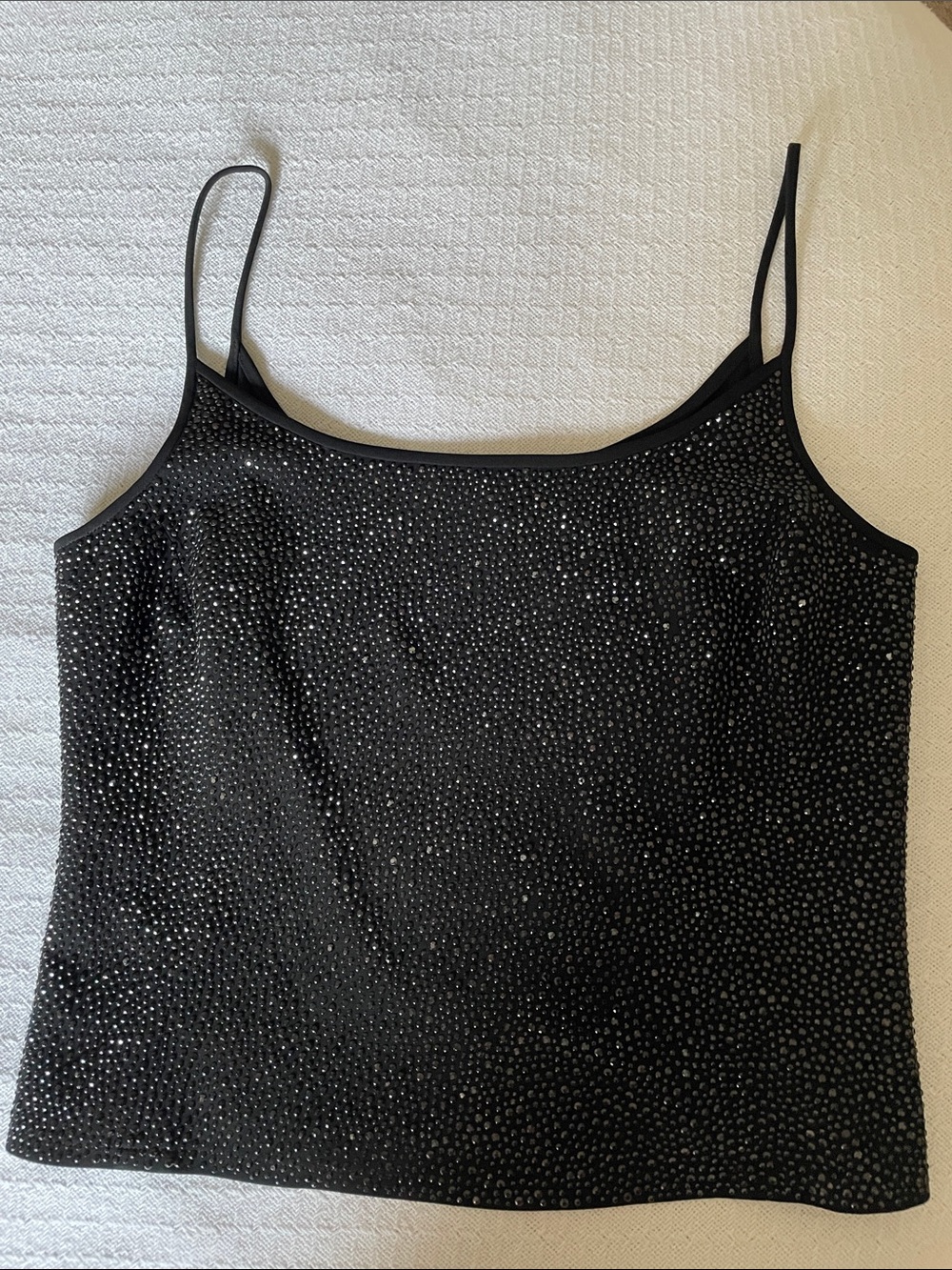 St. John Black Beaded Spaghetti-Strap Camisole Top
